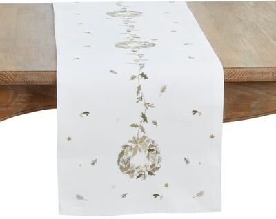 Saro Lifestyle "Embroidered Wreath Table Runner - 16""x70"""