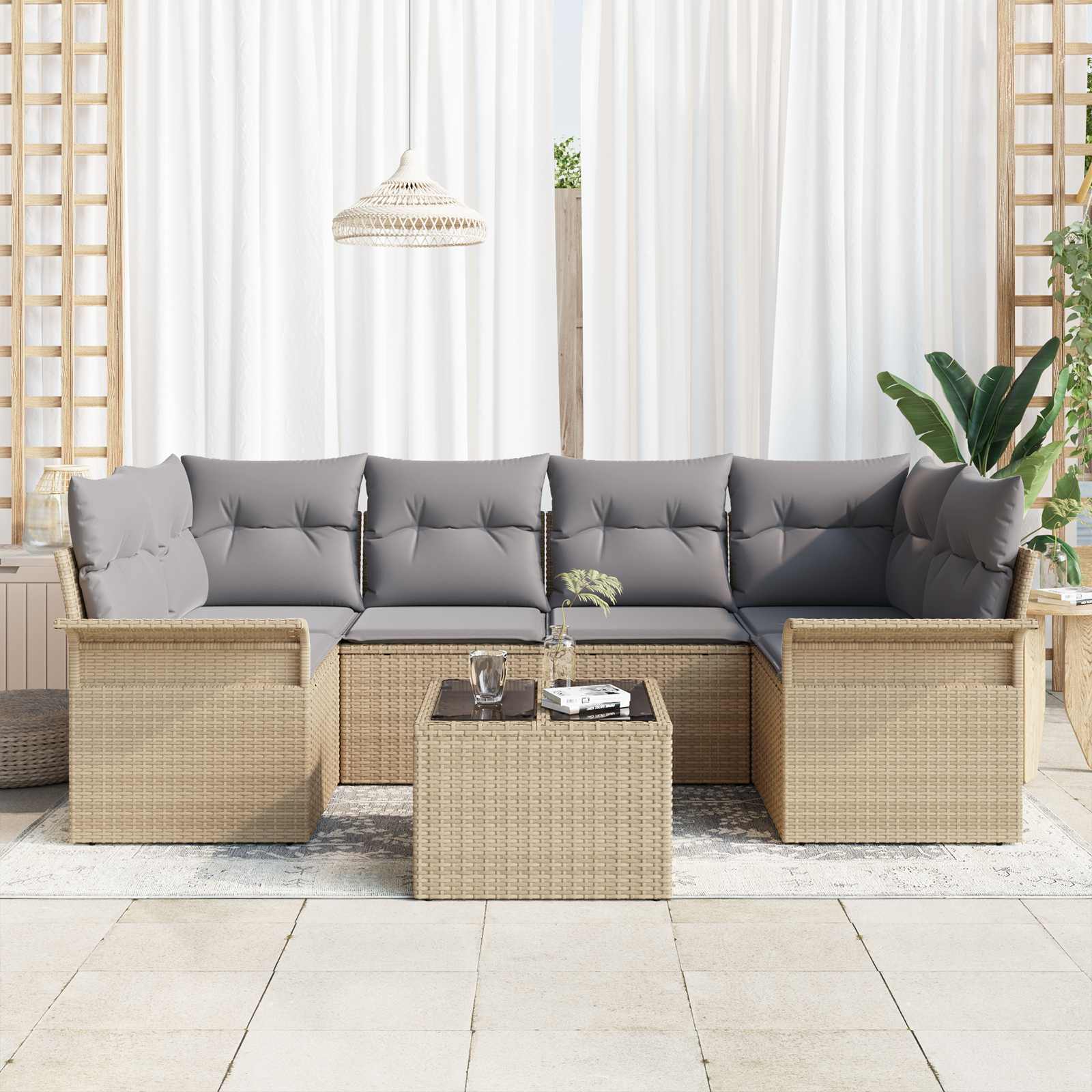 vidaXL Ensemble de canapé de jardin 7 pcs 6-Seater Beige et gris