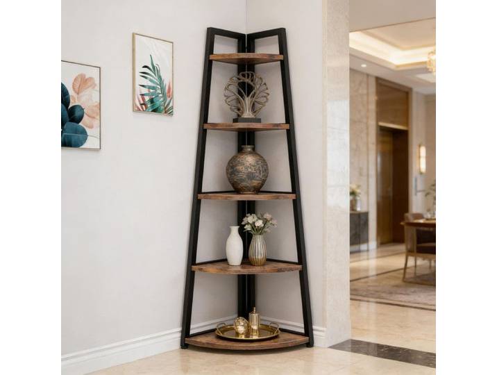 Bibliothèque d'angle 5 niveaux étagère fine pour plantes et décoration design moderne gain de place pour salon et chambre