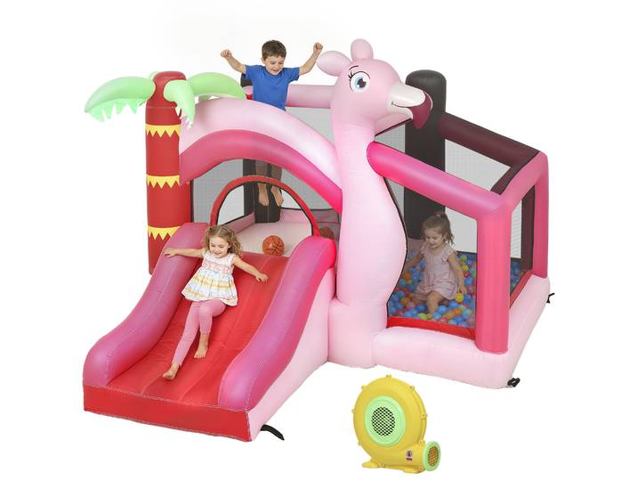Château gonflable Aiyaplay pour enfants avec souffleur, toboggan, trampoline, piscine à balles, panier de basket-ball 255X230X196Cm