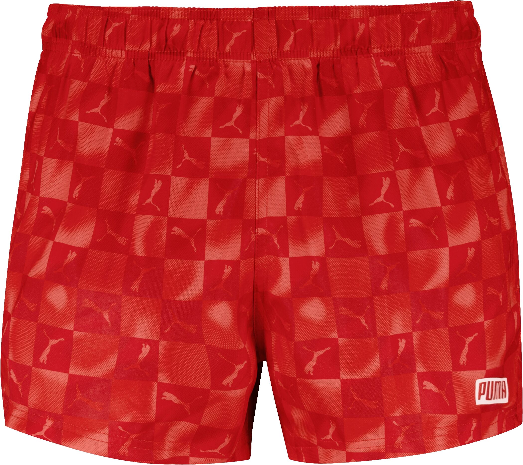Badeshorts PUMA "PUMA SWIM MEN PRINTED CAT SHORT SHORTS", Herren, Gr. XL, N-Gr, rot (rot glamour combo), Web, Obermaterial: 100% Polyester, Badehosen Badeshorts, mit Gummizug und seitlichen Taschen rot glamour combo XL, N-Gr