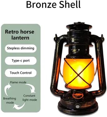 Perfect Picks Market Retro LED Horse Lantern Lamp Rechargeable Hanging Light With Modes For Bar & Restaurant Decor bronze Shell