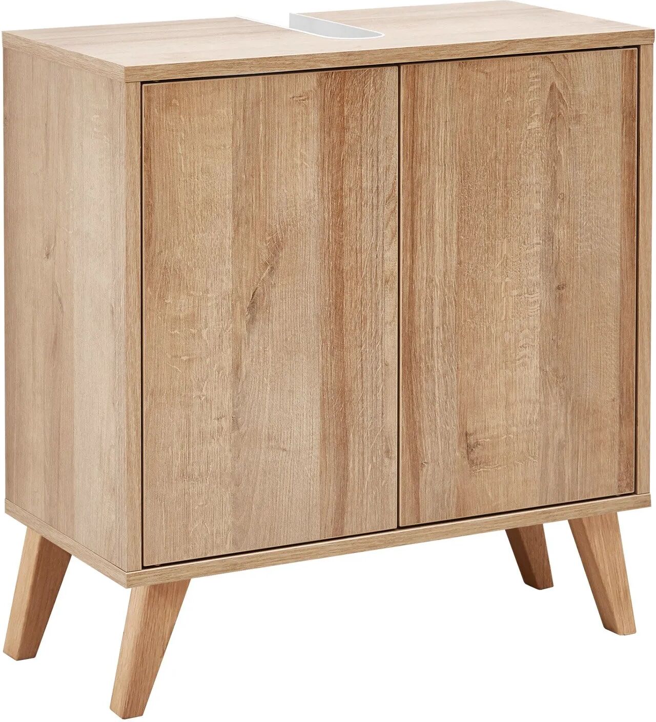 FACKELMANN FINN Waschbeckenunterschrank 60 cm breit, Braun hell + Holzfüße