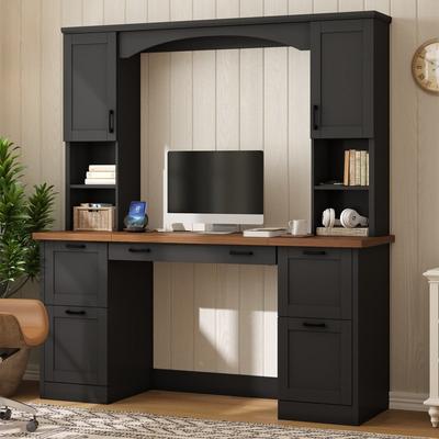 Farmhouse All-in-One Home Office Workstation with Charging and Keyboard Tray