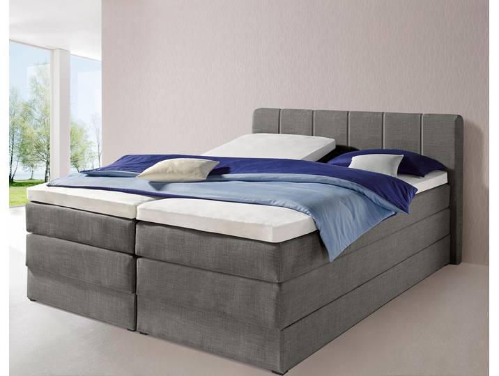 Boxspringbett, Feinstrukturstoff, Grau, 160×200 cm, Mit Bettkasten, Landhaus, Hapo