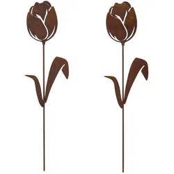 GARTENSTECKER Metall – 2er-Set Tulpen Gartendeko in Rostoptik