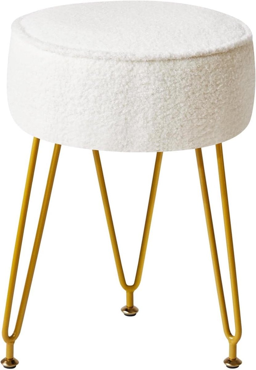 IBUYKE Teddy Fluweel Ronde Voetenbank Ottomaan, Wit WBD009W