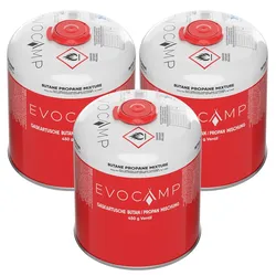 EVOCAMP 3x Propan Butan Gaskartuschen 450g, Schraubkartusche Eurogewinde 7/16" Ventilkartusche 809 ml für Weber Q100 Q1200