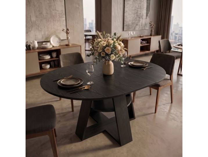 Table Ronde Extensible Bois 100/140Lx100Bx75Hcm Table de Salle a Manger Extensible Ovale avec 1 Rallonge Noir