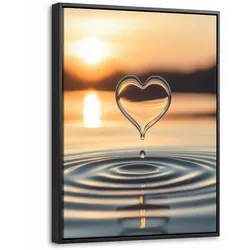 LEINWAND Bilder mit Rahmen - Herz - Wasser - Sonnenuntergang - Natur - Zen - 30x40