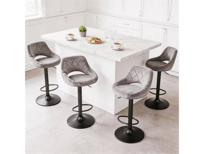 Chleby Lot de 4 Tabouret de Bar Rembourrées en Velours Gris Tabouret de Cuisine bistro Rotatif à 360 ° Réglable en Hauteur