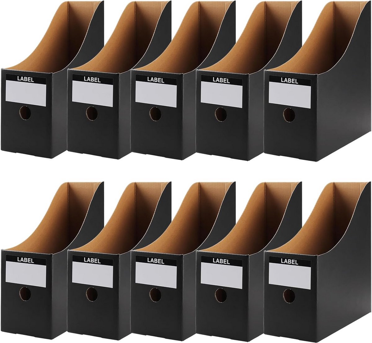 Set van 10 opvouwbare tijdschriftenhouders van kraftpapier voor A4 met labelstickers