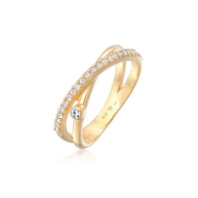 Silberring ELLI "Ring Wickelring X Glamour 925 Silber, mit Kristallen von Swarovski" Gr. 56, gold, Fingerringe, Damen, 56, Silber 925 (Sterlingsilber), Silberring