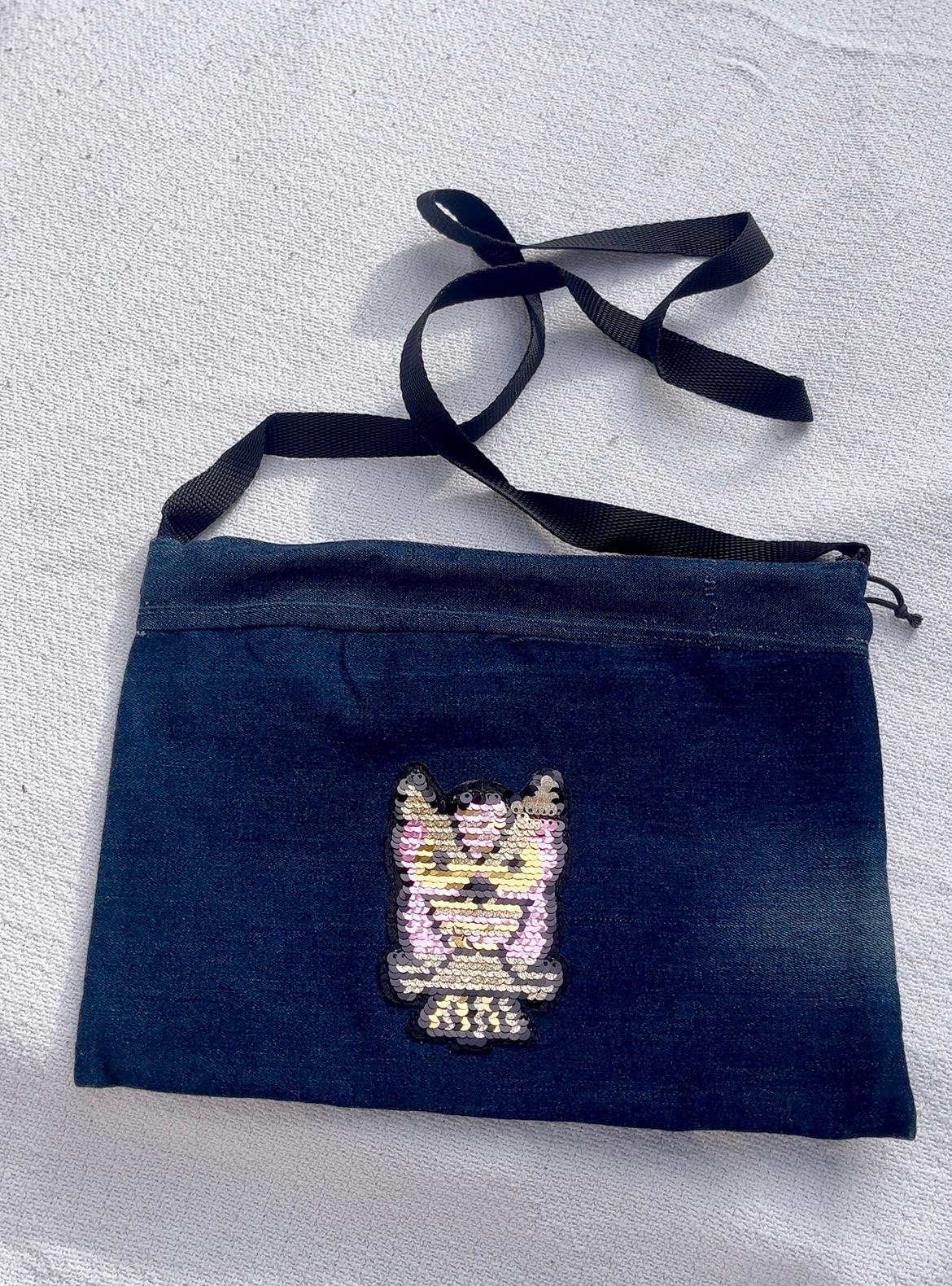 Catrinabycriss BOLSO BANDOLERA DENIM CON BÚHO LENTEJUELAS