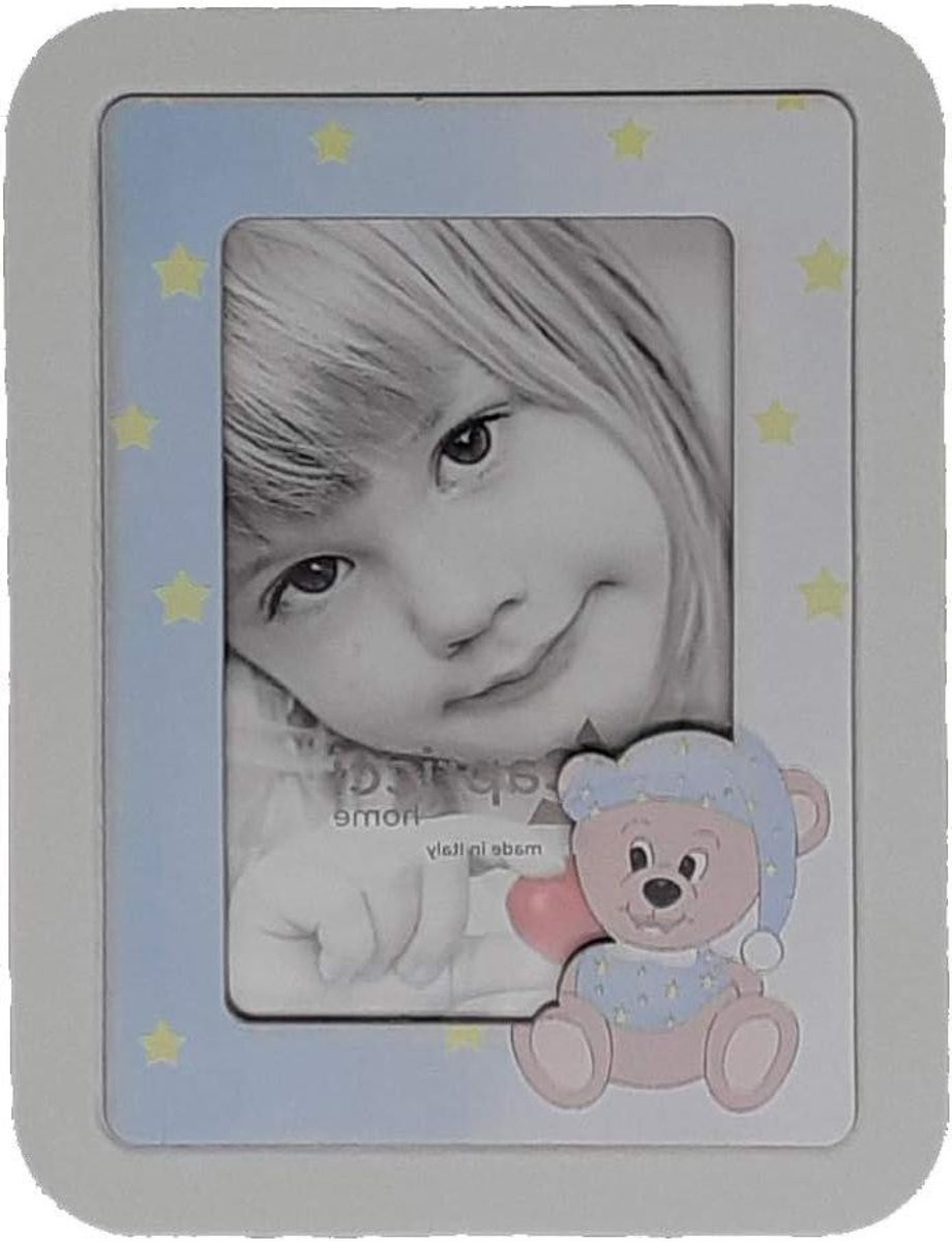 Handgemaakte fotolijst met beren voor babycadeaus - Hemelsblauw - 22 x 27 cm