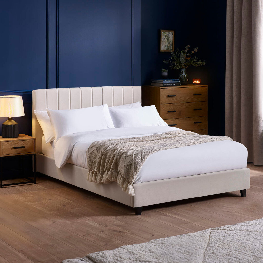 Ebern Designs Osias Linen Upholstered Bed Frame Cream King (5')
