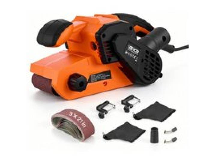 VEVOR 750W Bandschleifer Elektrischer Holzschleifer 7,6x53,3cm Bandgröße, 3,2-6,2m/s Drehzahlregelung, 10 Schleifbänder, 2 Staubbeutel, 3m Netzkabel, Staubsaugeradapter, 2-in-1 Hand- & Tischgerät