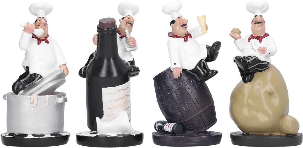 Allecto Plus - 4-delige Chef Standbeeldjes Set voor Restaurant Decoratie en Collectibles