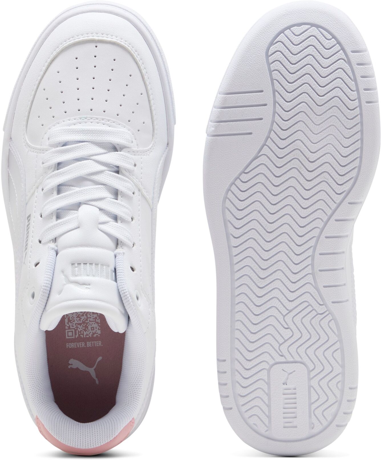 Sneaker PUMA "CAVEN III HOLO 20 JR", Mädchen, Gr. 37, weiß (puma weiß, rosy outlook, puma silber), Synthetik, unifarben, Schuhe Sneaker, sportlicher Stil, gepolstertes Fußbett, Schnürung