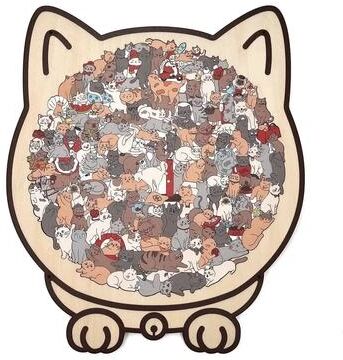 Uplifted Finds 135 Piece Cat Wooden Jigsaw Puzzle   Unique Irregular Shape Game   Creative Gift For Cat Lovers & Home Decor a