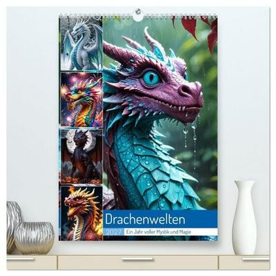 Drachenwelten – Ein Jahr voller Mystik und Magie (hochwertiger Premium Wandkalender 2027 DIN A2 hoch), Kunstdruck in Hochglanz