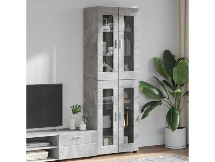 Xolmizyn Highboard Beton Grau 60 x 35 x 182 cm Holzwerkstoff Schrank Modernes Design, Vielseitiger Stauraum, 6 Regalfächer, 4 Scharniertüren