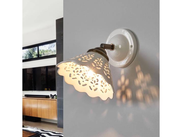 Ceramiche Wandleuchte PIZZO, dimmbar, weiß / opal, für Wohn- / Esszimmer, Keramik, Landhaus / Rustikal