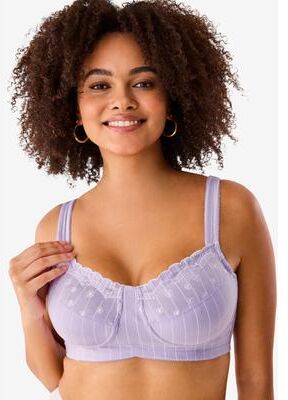 Plus Size Women's Pinstripe Wireless Bra by Comfort Choice in Pale Lilac Stripe Embroidery (Size 46 DDD)