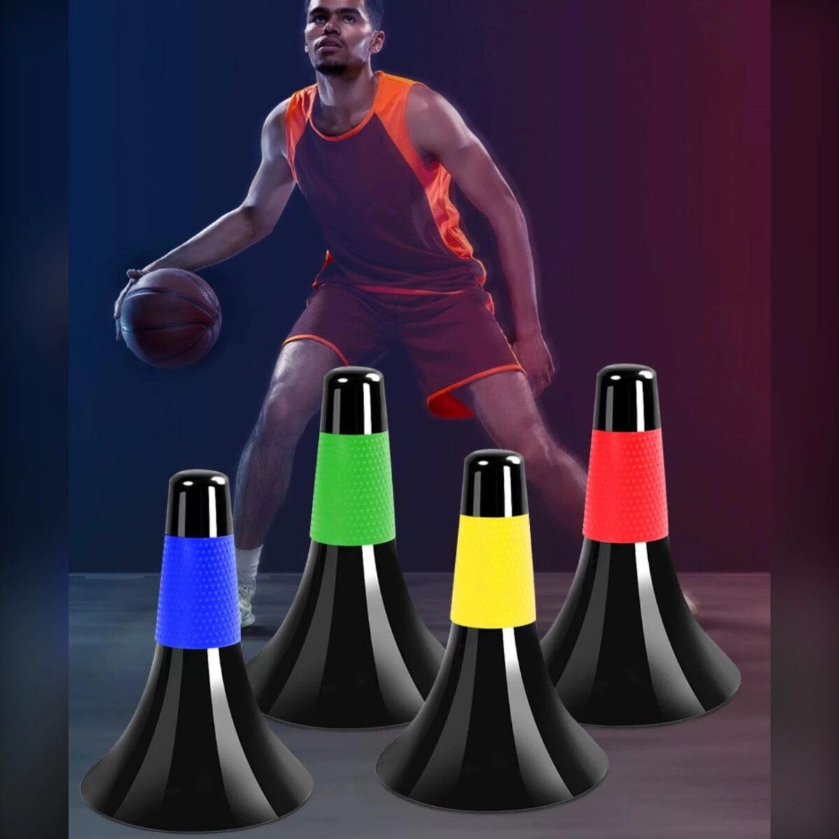 INF 5er-Set Ballkontroll-Trainingskegel für Dribbling und Agility, rutschfest, inkl. Aufbewahrungstasche Blau