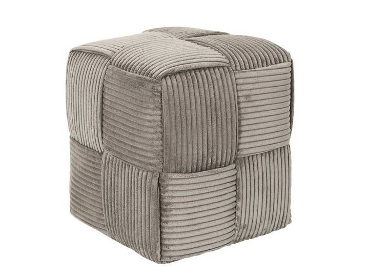 Pouf cube en velours côtelé tressé coloris taupe - AMORY