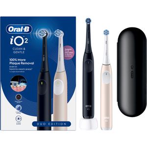 Oral-B Elektrische-Zahnbürste iO Series 2, Duopack, Black/Pink, 3 Putzmodi, mit 2 Zahnbürsten und 1 Reiseetui