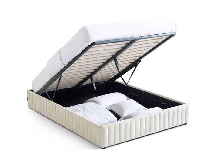 Lit coffre adulte 140x190 cm en tissu chenille beige