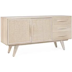 Sideboard Sahana aus Mangoholz, skandinavischer Stil, Natur, 2 Türen, Rattan-Details