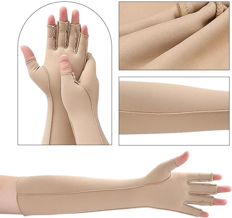INF Lange Kompressionshandschuhe mit Halbfinger-Design Gelb