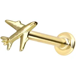 14 Karat Gold Labret mit Push Fit FLUGZEUG