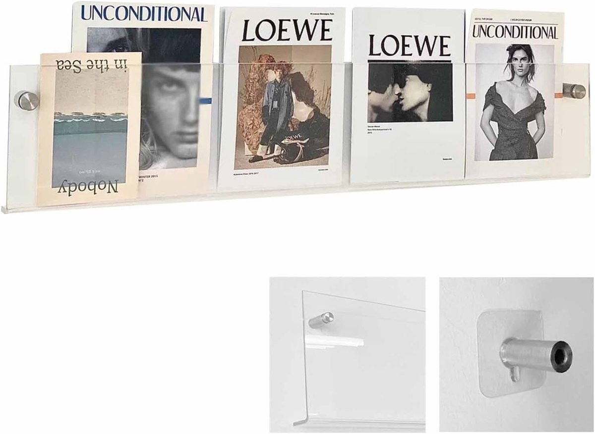 Transparant acryl tijdschriftenrek en literatuur organizer - Breedte: 80 cm