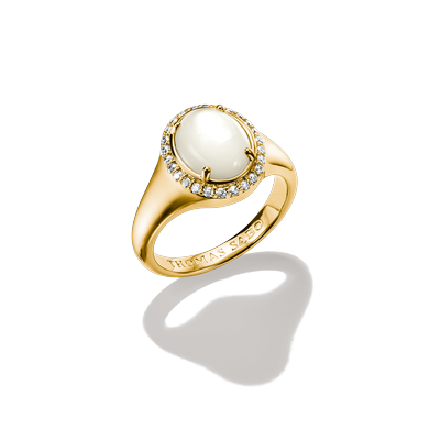 Fingerring THOMAS SABO "Fluid Elegance Cocktailring" Gr. 56, gold (gelbgoldfarben, kristallweiß, weiß), Fingerringe, Damen, 56, Metall, Fingerring, mit Zirkonia (synth.) - mit Perlmutt