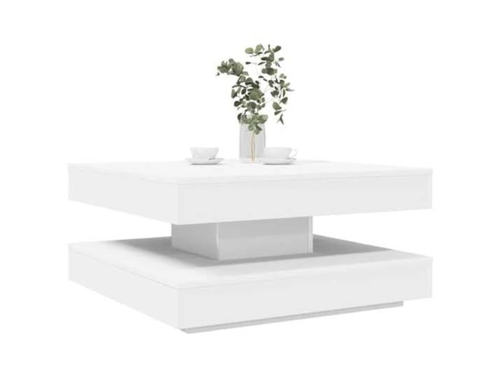pokgdf Couchtisch 360 Grad Drehbar Weiß 70x70x34,5 cm Holzwerkstoff 360-Grad-Drehung, untere Ablagefläche, modernes Weiß, robuste Holzkonstruktion, einfache Reinigung