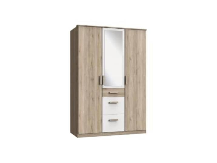 Kleiderschrank Cariba Eiche San Remo und Weiß 3trg mit Spiegel