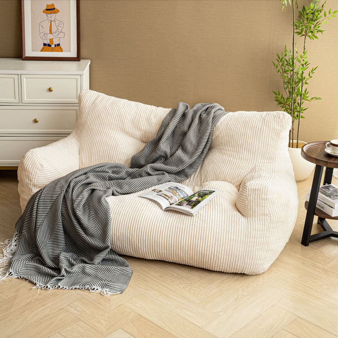 Latitude Run Bean Bag, Large Bean Bag Chair with Sponge Filling Included, 2 Seater Sofa with Portable Handle, Mod Beige