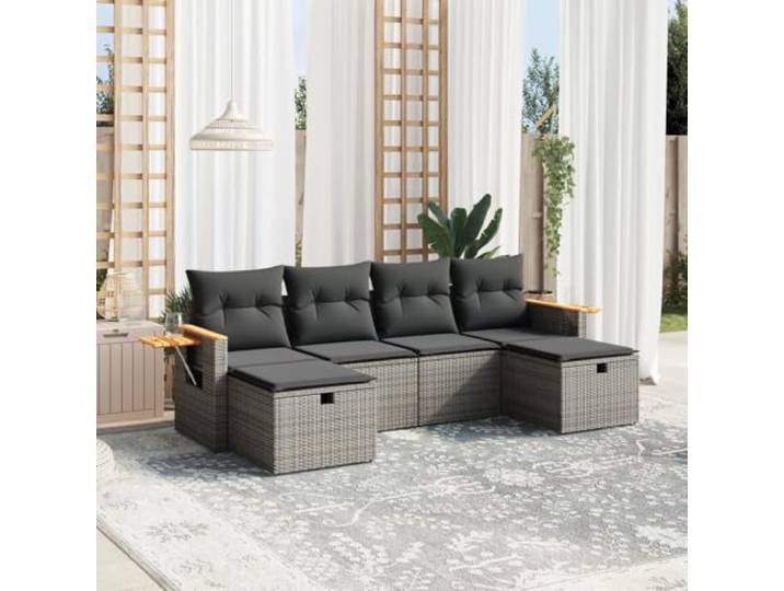 YUTAASU 6-TLG. Poly Rattan Sofagarnitur Grau mit Kissen