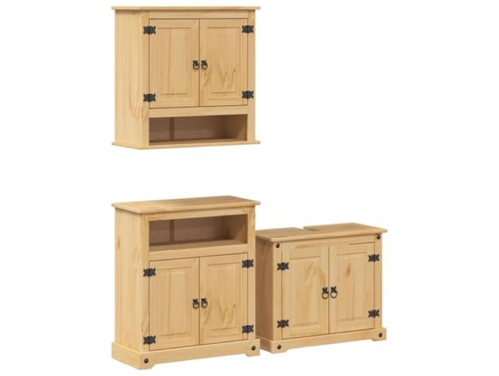 POUFGDR 3-teiliges Badezimmermöbel-Set aus massivem Kiefernholz Schrank mit Tür, bequeme Griffe, Aufbewahrung von Toilettenartikeln, glatte Oberfläche, leicht zu reinigen
