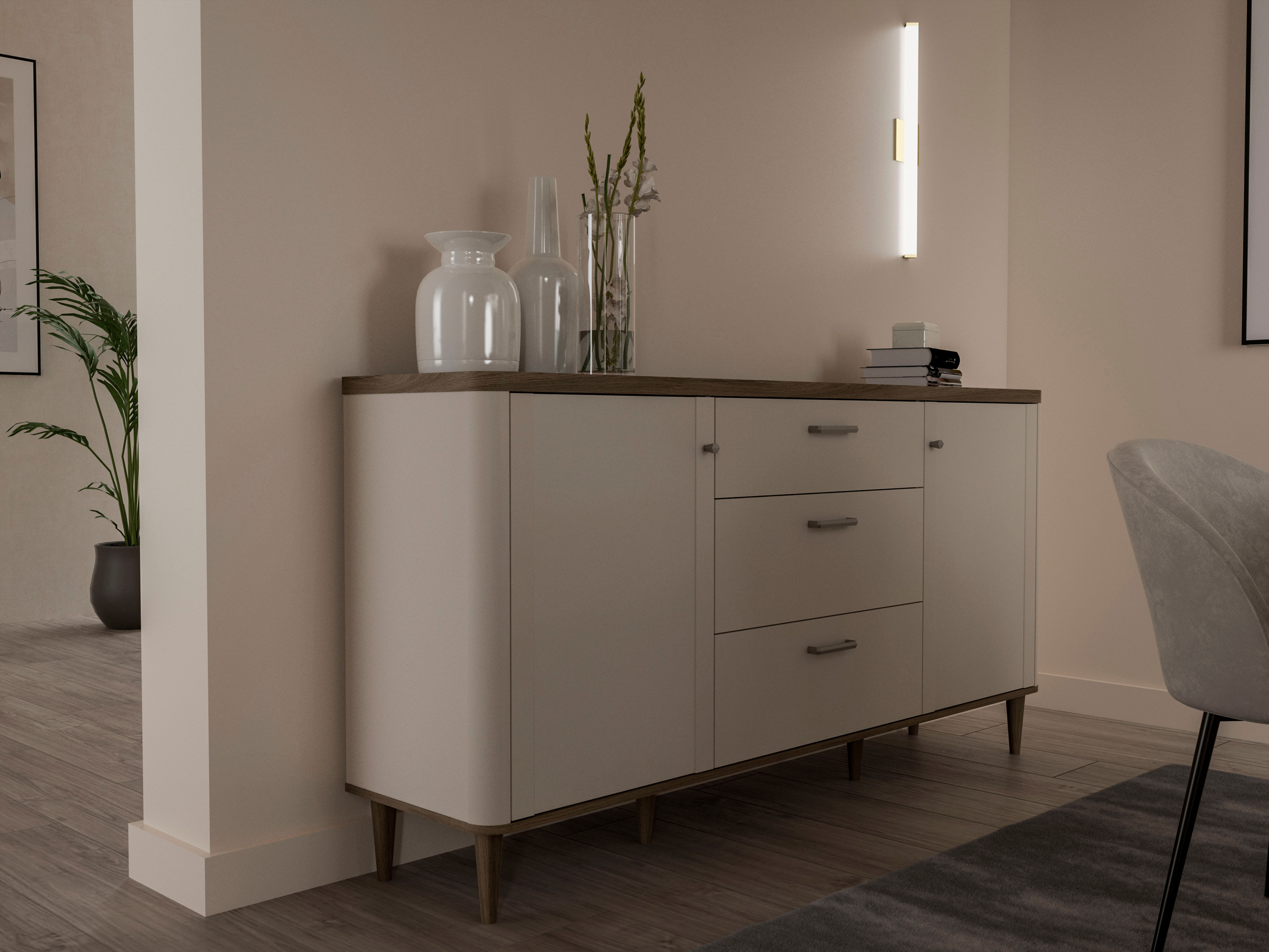 Sideboard FORTE "Lacetti", beige (valencia eiche, kashmir beige), B:179,8cm H:91,7cm T:41,2cm, Holzwerkstoff, Sideboards, Sideboard, B/H/T 179,8/91,7/41,2 cm Echtholzfüsse valencia eiche, kashmir beige B/H/T: 179,8cm x 91,7cm x 41,2cm, 3 Stk., 2 Stk.