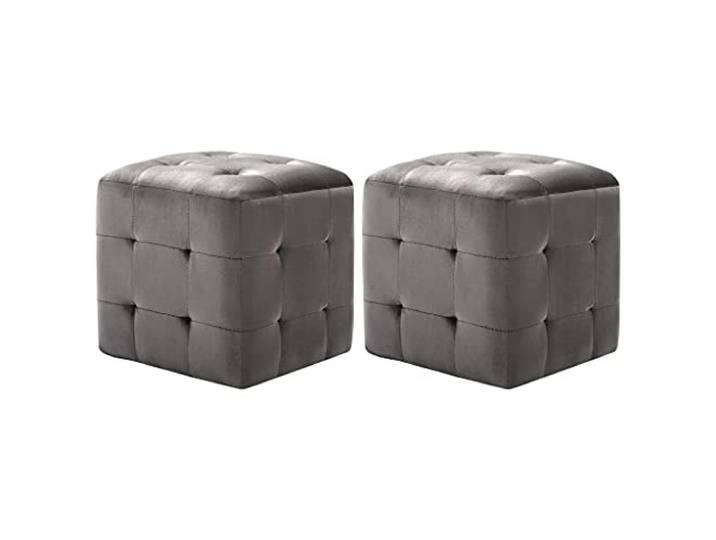 LKJephalotrop Nachttisch 2er Set Grau 30x30x30 cm Samt Beistelltisch Vielseitig nutzbar im Schlafzimmer als Nachttisch oder Sitzhocker. Weicher Samtbezug mit eleganter Knopfheftung.