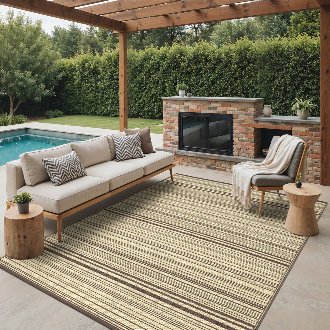 Latitude Vive Rectangle Striped Kilim Outdoor Area Rug Brown/Beige Rectangle 270 x 360 cm