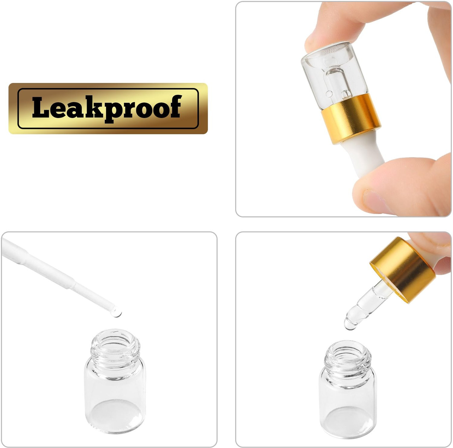 50 stuks Mini-Druppelflessen met gouden deksels - Lege glazen flesjes voor parfum, etherische oliën en lichaamsolie
