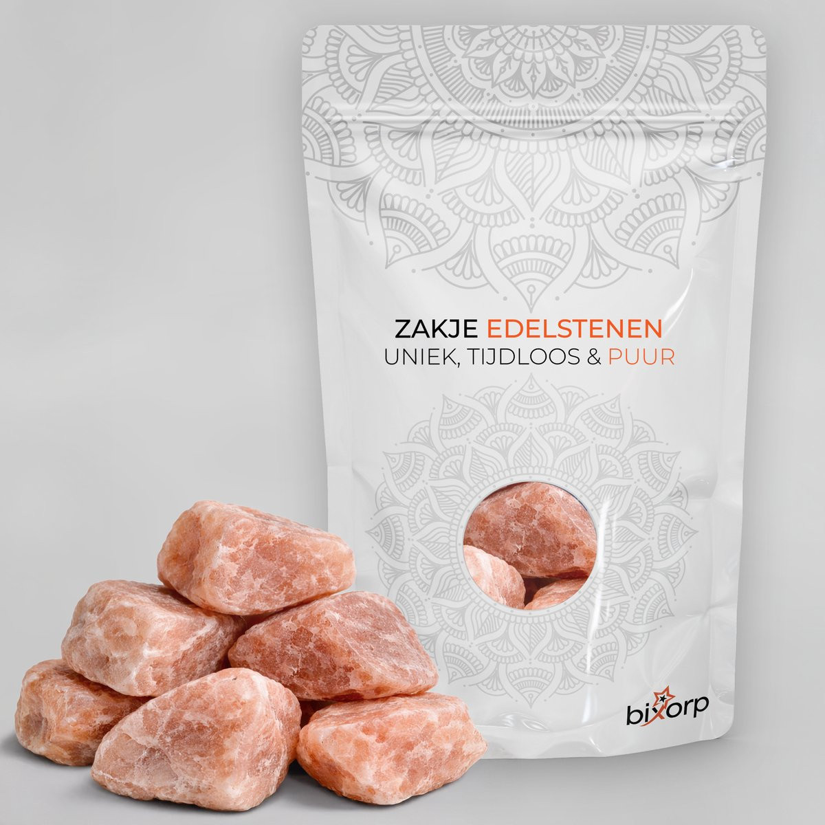 Bixorp Zak met Ruwe Zonnesteen - 200g - 100% Natuurlijke Trommelstenen