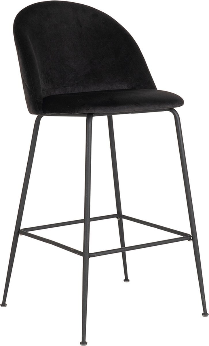 Zwarte Barkruk Liva met Velvet Zitting en Metalen Frame