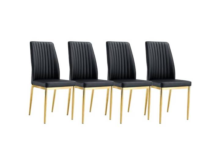 SEEDWAVE Esszimmerstühle 4er Set, Küchenstuhl PU-Leder Polsterstuhl mit Erhöhter Rückenlehne, Metallfüße mit Anti-Rutsch-Pads (Schwarz + Golde)