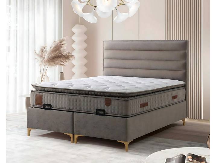 Xlmoebel Boxspringbett Beige Holzbett mit Matratze – Modernes Design und hoher Komfort (1-St., Boxspringbett inkl. Matratze), Made in Europa